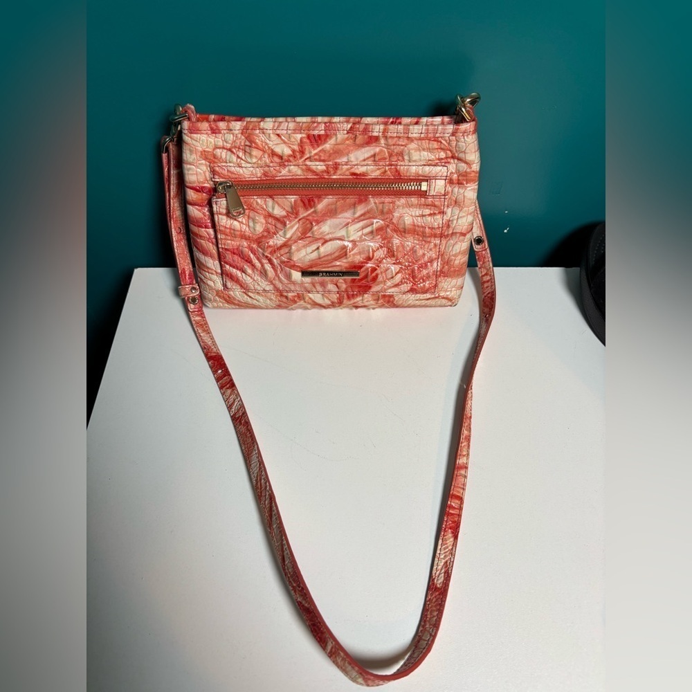 Brahmin Elegant Melbourne Collection Flamingo Coral Pink Vida Crossbody Bag